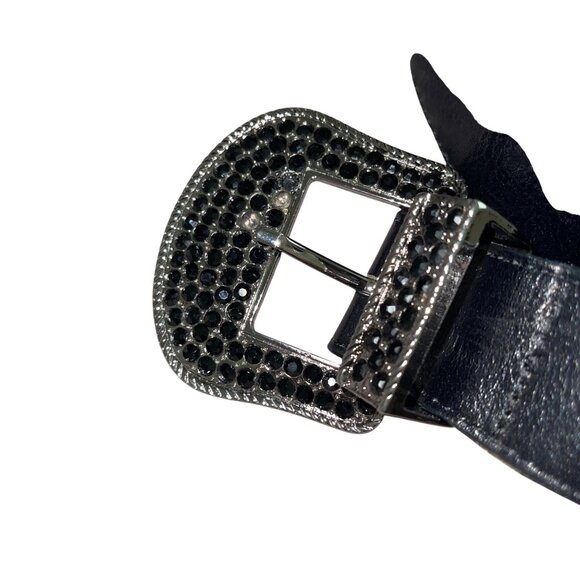 AL C Womens Belt Size XL Black Embellished Leather Western Buckle Casual